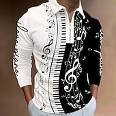 baratos Polo de música masculino-Festival de Música Homens Música Camisas Polo com zíper Camisa de golfe Manga Longa Camisas polo Camisas de colarinho Casual Roupas de férias Roupas para festivais Trajes de festa Impressão 3D Polo