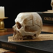 お買い得  ハロウィンの吊るし飾りとテーブルトップ装飾-ハロウィーンの頭蓋骨樹脂キャンドルホルダー - スケルトンキャンドルスティックハロウィーンデコレーション（キャンドルは含まれません）