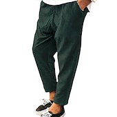 cheap Slim-Men&#039;s Corduroy Pants Winter Pants Trousers Cropped Pants Casual Pants Drawstring Elastic Waist Straight Leg Solid Color Comfort Warm Casual Daily Streetwear Sports Fashion Loose Fit Black Blue