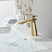 economico Classici-Rubinetto per lavabo da bagno, rubinetti per vasca da bagno in stile moderno monoforo a cascata in ottone con acqua calda e fredda