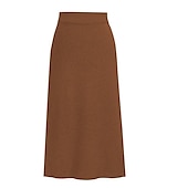 abordables Jupes unies-Femme Jupe Crochet Jupes de travail Mode basique Décontractées Midi Jupes Couleur Pleine Fendu Tricot Bureau / Carrière Plein Air caramel Noir Vin Kaki Automne Laineux