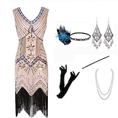 economico Outfit-Anni Ruggenti Ispirato al vintage Il grande Gatsby Lunghezza corta Abito Flapper Vestito Abiti Senza maniche Il grande Gatsby Invitato al matrimonio Paillettes Frangia con nappe Paillettes Scollo a V