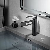 abordables Classiques-Robinet de lavabo de salle de bain, robinet de salle de bain noir, robinets de bain en forme de pistolet à un trou en laiton (noir/gris/chrome/doré)