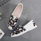 halpa Naisten mokkasiinit ja loaferit-naisten vapaa-ajan kanvas-slip-on kengät – söpö kissaprintti, kevyet litteät loaferit päivittäiseen käyttöön ja matkoille