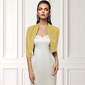 baratos envoltórios de convidados de casamento-Bolero Feminino Envolvimento de Mãe Envolvimentos Básicos Casacos  Jaquetas Elegante Manga 3/4 de Comprimento Chiffon Casamento de Convidados Envolvimentos Com Cor Pura Para Festa Noite Primavera e