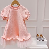 baratos Vestidos de Festa-vestido de menina para crianças de cor sólida um vestido de linha férias diárias rosa acima do joelho manga curta princesa vestidos bonitos primavera verão ajuste regular 3-10 anos