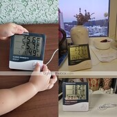 זול מחממים ומדי חום לאקווריום-מד טמפרטורה דיגיטלי LCD מד לחות בית מקורה חיצוני מדחום מדחום מדחום מדחום תחנת מזג אוויר עם שעון