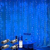 お買い得  プラグイン式電源-屋外クリスマスウィンドウライト 3x3m-300led プラグイン 8 モードカーテンライト 9 色リモートコントロールウィンドウ壁掛けライト クリスマスの装飾のための暖かい白 rgb 寝室の結婚式のパーティーガーデン屋内