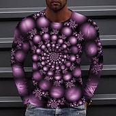 お買い得  3D Tシャツ-男性用 グラフィック 円形 Tシャツ 長袖 Tシャツ 3Dプリント ラウンドネック シャツ ファッション デザイナー カジュアル カジュアル 日常 週末 ブラック イエロー ルビーレッド 春 &amp; 秋 季節の変わり目 衣類 標準 S M L XL 2XL 3XL 4XL