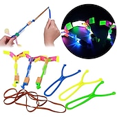 cheap Beach &amp; Outdoor Toys-10pcs Amazing Led Light Arrow Rocket Helicopter Flying Toy Party Fun Gift Elastic Slingshot Flying Copters Birthdays Outdoor Game for Children Kidsfor Gift for Boy&amp;Girls