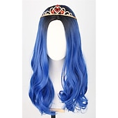 cheap Party Wigs-Kids Girls Topcosplay Blue Wig Long Wavy Carnival Costume Cosplay Wig with Black Roots for Dress Up Party