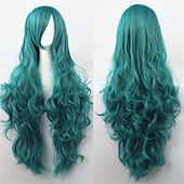 economico Parrucche da festa-parrucca cos parrucca 80 cm capelli ricci lunghi capelli ricci multicolori in seta ad alta temperatura parrucche anime di halloween