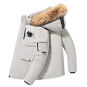 economico Piumini e parka da uomo-Per uomo piumino Piumino Parka Colletto di pelliccia Ufficio Da tutti i giorni Lungo Casual quotidiano Informale Tenere al caldo Inverno Colore puro Nero Bianco Rosso Piumino