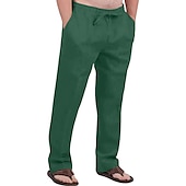 cheap Classic-Men&#039;s Linen Pants Trousers Summer Pants Drawstring Elastic Waist Front Pocket Plain Comfort Soft Casual Daily Cotton Blend Fashion Classic Gray Green White