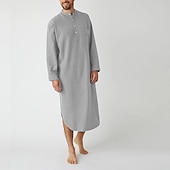 billiga Morgonrockar-Herr Pyjamas Vardagsklädsel Nattlinne Sovkläder 1 st Ren färg Mode Komfort Mjukt Hem Säng Polyester Andningsfunktion Rund hals Långärmad Grundläggande Höst Vår Blå Grå