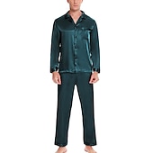 levne Pyžama-Pánské Společenské oblečení Satén a hedvábí Noční prádlo Sady nočního prádla 2 kusy Čistá barva Módní Pohodlné Měkké Domů Postel Umělé hedvábí Polyester Pohodlné Prodyšné S výstřihem Dlouhý rukáv