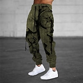 お買い得  スウェットパンツ-男性用 スウェットパンツ ジョガー ズボン ドローストリング サイドポケット 弾性ウエスト グラフィック 履き心地よい 高通気性 スポーツ・アウトドア カジュアル 日常 コットン混 テリー ストリートファッション デザイナー アーミーグリーン ブルー マイクロエラスティック