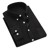cheap Men's Button Up Shirts-Men's Dress Shirt Button Down Shirt Collared Shirt Corduroy Shirt Plain Party Hiking Blue Wine Sea Blue Black Long Sleeve Turndown Winter Clothing Apparel Warm
