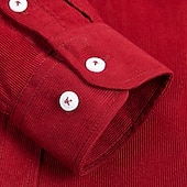 cheap Men's Button Up Shirts-Men's Dress Shirt Button Down Shirt Collared Shirt Corduroy Shirt Plain Party Hiking Blue Wine Sea Blue Black Long Sleeve Turndown Winter Clothing Apparel Warm