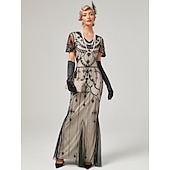 economico Abiti degli anni '20-Anni Ruggenti Anni 1920 Lunghezza alla caviglia Vestito Abito da sera Abito da Ballo Normale Maniche corte Il grande Gatsby Charleston Invitato al matrimonio Paillettes Scollo a V Costume Per donna