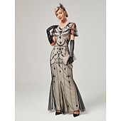 economico Abiti degli anni '20-Anni Ruggenti Anni 1920 Lunghezza alla caviglia Vestito Abito da sera Abito da Ballo Normale Maniche corte Il grande Gatsby Charleston Invitato al matrimonio Paillettes Scollo a V Costume Per donna