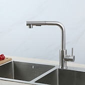 economico Rubinetti per lavello-rubinetto della cucina, maniglia singola in acciaio inossidabile 304 un foro nichel spazzolato estraibile / pull-down / beccuccio standard centerset rubinetti da cucina contemporanei minimalisti /