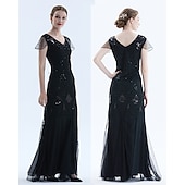 abordables Vestidos de los años 20-Rugido 20s 1920s Maxi Hasta el Tobillo Vestidos Vestido de noche Vestido de fiesta de graduación Normal Mangas cortas El gran Gatsby charlestón Invitado a la boda Lentejuelas Geométrico Corte