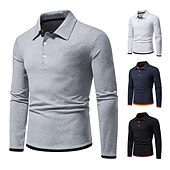 cheap Men&#039;s Classic Polo-Men&#039;s Polo Shirt Golf Shirt Casual Daily Classic Collar Button Down Collar Long Sleeve Casual Color Block Button Front Spring &amp; Summer Regular Fit Black White Navy Blue Light Grey Polo Shirt