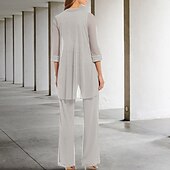 economico Tailleur pantalone della mamma-Tuta  Completo a due pezzi madre della sposa Ospite formale Chiesa Elegante Taglie comode Collo a scoop Lunghezza a terra Chiffon Pizzo Senza maniche con perline Ruffles per impressionare 2025 misura