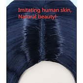 cheap Party Wigs-Kids Girls Topcosplay Blue Wig Long Wavy Carnival Costume Cosplay Wig with Black Roots for Dress Up Party