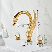 cheap Multi Holes-Widespread Bathroom Sink Mixer Faucet Swan Shape, Vintage Brass 3 Hole 2 Handle Basin Tap Deck Mounted, Washroom Basin Vessel Water Tap with Hot and Cold Hose