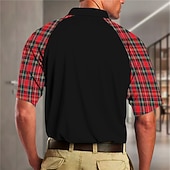 abordables Polo estampado para hombre-Hombre Plaid POLO Camiseta de golf Mangas cortas Camisa Cuello Vuelto Exterior Calle Impresión 3D Rojo Cremallera Estampado Ropa Moda Design Casual Transpirable