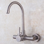 cheap Rotatable-Kitchen Faucet,Stainless Steel Rotatable Wall Mounted Single Handle Two Holes Kitchen Taps with Hot and Cold Switch