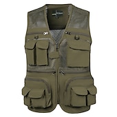 billige Vester-fiskevest for menn turvest sommer utendørs lett jobb safari reise fotovest med 16 lommer pustende hurtigtørkende mesh polyester orkide svart lys grønn jakt