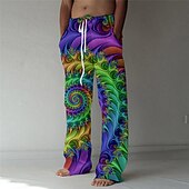 cheap Men&#039;s Printed Casual Pants-Men&#039;s Trousers Summer Pants Beach Pants Drawstring Elastic Waist Straight Leg Abstract Graphic Prints Comfort Breathable Casual Daily Holiday Streetwear Designer Green Rainbow