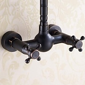 cheap Kitchen Faucets-Retro Style Utility Sink Black Laundry Faucet, Wall Mount High Arc Two Handles Two Holes Wash Basin Tap with Hot and Cold Water Hoses, Laundry Tub Pot Filler Commercial Faucet