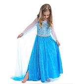 billiga Klänningar med sagotema-barn flickor elsa frozen kostym klänning paljett blommig performance party blå maxi långärmad prinsessa söta klänningar höst vinter normal passform 3-10 år