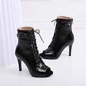 preiswerte Tanzstiefel-Schwarze Tanzstiefel mit Schnürung und Peep-Toe für Damen mit Stilettoabsatz, stylische High Heels für Standard- und lateinamerikanische Tänze