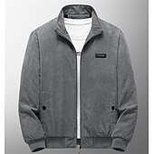 お買い得  メンズジャケット＆コート-男性用 冬物ジャケット コーデュロイジャケット 冬物コート シェルパジャケット 日常着 カジュアル／普段着 保温 防風 刺繍 秋 冬 純色 シック・モダン カジュアル 普段着 折襟 レギュラー ブラック カーキ色 アーミーグリーン グレー ジャケット