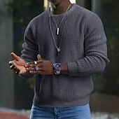 billiga tröja för män-Herr Tröja Pullover tröja Ribbad Virkad Sticka Beskuren Stickat Ensfärgat Rund hals Stylish Grundläggande Utomhus Dagligen Kläder Höst Vinter Svart Vit S M L