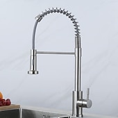 cheap Kitchen Faucets-Kitchen Faucets 304 Stainless Steel Single Handle Single Lever Pull Down Sprayer Spring Kitchen Sink Faucet Brushed Nickel