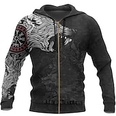 Men's Wolf Graphic Prints Hoodie Hoodies Sweatshirt Streetwear Designer Long Sleeve Hooded Sports & Outdoor Daily Sports Black Zipper Print Spring &  Fall Designer4