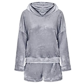 economico Completi pigiami da donna-tuta da casa da donna set 2 pezzi animale gatto caldo peluche comfort casa strada quotidiano pile felpa con cappuccio manica lunga felpa con cappuccio pantaloncini elastico in vita fa casa abiti