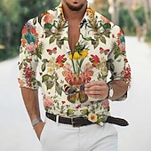 abordables Imprimé Floral-Homme Chemise Décontractée manche longue Designer Rétro Occasionnel Vacances Sortir Club Automne Printemps &amp; Automne Col classique Imprimé Bleu Violet Vert Gris