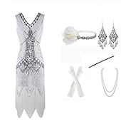 economico Outfit-Anni Ruggenti Ispirato al vintage Il grande Gatsby Lunghezza corta Abito Flapper Vestito Abiti Senza maniche Il grande Gatsby Invitato al matrimonio Paillettes Frangia con nappe Paillettes Scollo a V