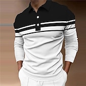 cheap Sports-Men&#039;s Polo Shirt Golf Shirt Street Casual Polo Collar Classic Long Sleeve Designer Basic Striped Button Front Button-Down Spring &amp;  Fall Regular Fit Black Light Green Pink Blue Khaki Light Grey Polo