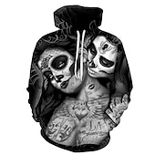 economico Felpe con cappuccio-Halloween Scheletro Teschio Fantasma Morte Felpa con cappuccio Cartone animato Manga Manga 3D Tasca frontale Grafica Per Da coppia Per uomo Per donna Per adulto Halloween Carnevale Mascherata Stampa