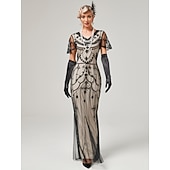 economico Abiti degli anni '20-Anni Ruggenti Anni 1920 Lunghezza alla caviglia Vestito Abito da sera Abito da Ballo Normale Maniche corte Il grande Gatsby Charleston Invitato al matrimonio Paillettes Scollo a V Costume Per donna