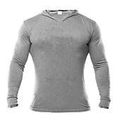 cheap Men&#039;s Tracksuit &amp; Hoodie-Men&#039;s Workout Shirt Running Shirt Long Sleeve Top Spring Hooded Spandex Breathable Quick Dry Soft Gym Workout Running Sportswear Activewear Solid Colored Black White Dark Navy