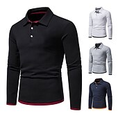 cheap Men&#039;s Classic Polo-Men&#039;s Polo Shirt Golf Shirt Casual Daily Classic Collar Button Down Collar Long Sleeve Casual Color Block Button Front Spring &amp; Summer Regular Fit Black White Navy Blue Light Grey Polo Shirt